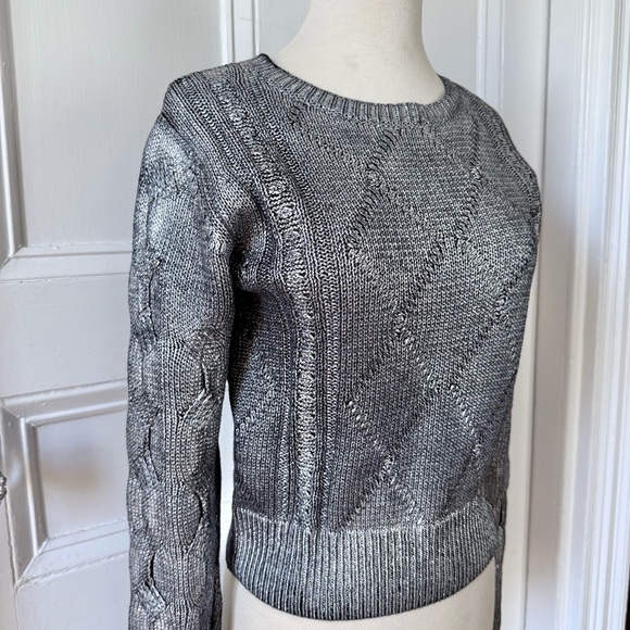 Desigual Women’s Chic Silver Tone Contrast Cable Knit Detail Sweater Medium - Picture 2 of 10